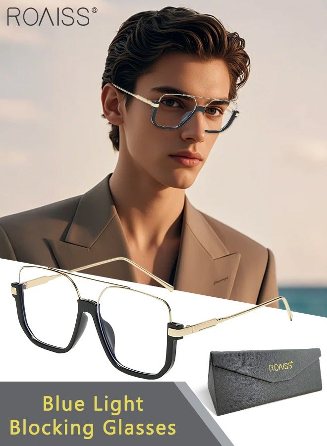 roaiss Blue Light Blocking Glasses for Unisex Blue Light Filter Computer Reading Gaming TV Phones Square Eyeglasses Oversize Anti Eyestrain Headache Eyewear for Men Women Black Gold 54mm - Image 1