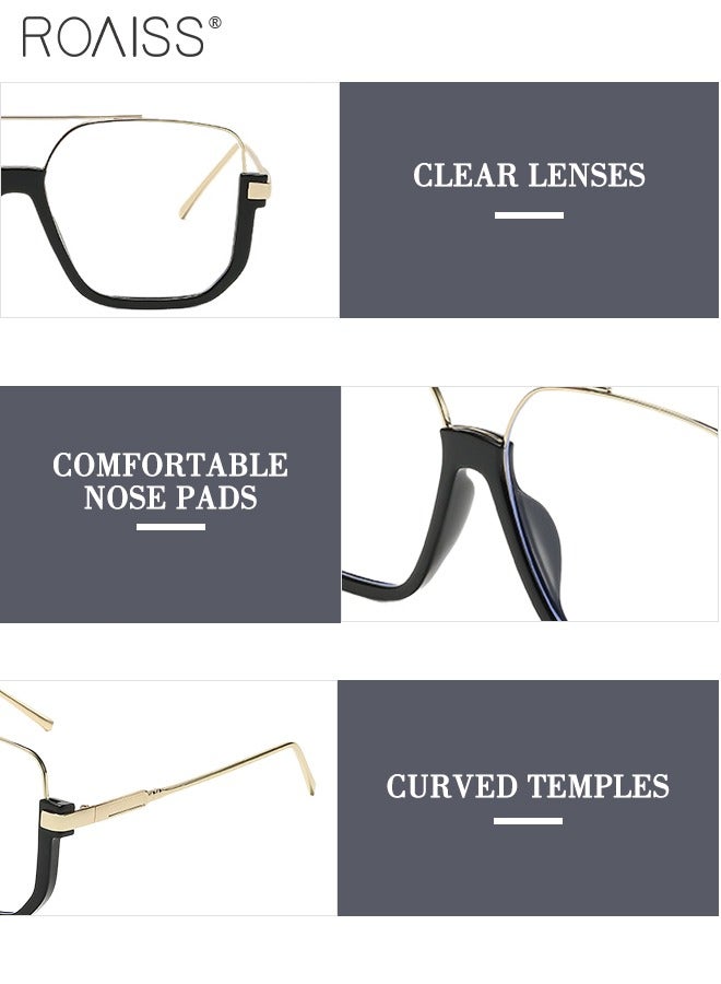 roaiss Blue Light Blocking Glasses for Unisex Blue Light Filter Computer Reading Gaming TV Phones Square Eyeglasses Oversize Anti Eyestrain Headache Eyewear for Men Women Black Gold 54mm - Image 5