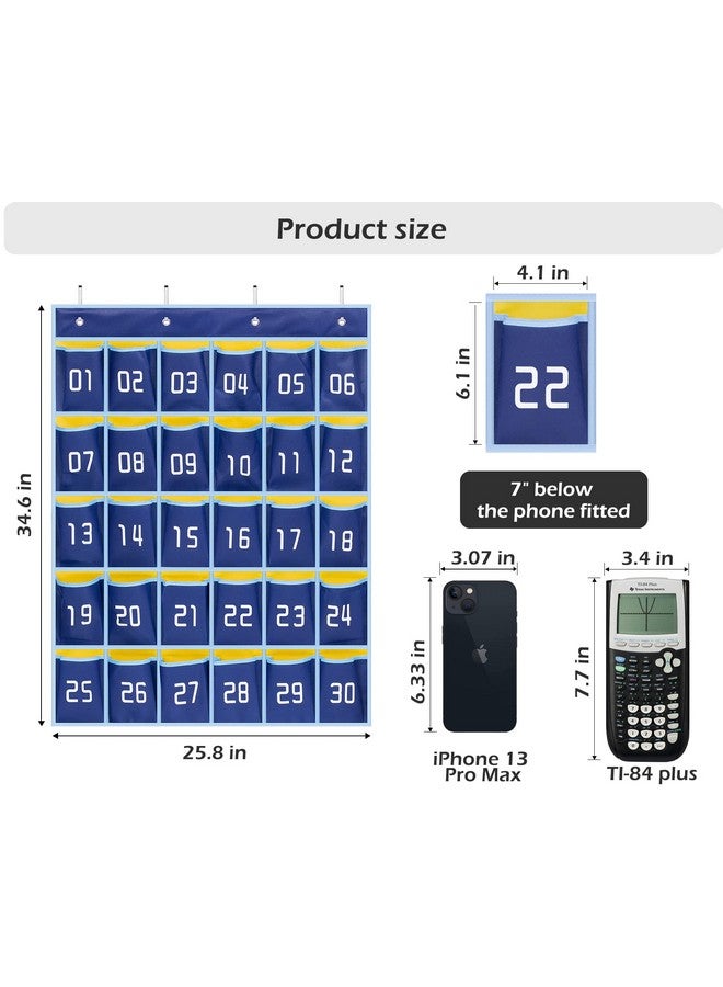 ميسلو حامل آلة حاسبة للهاتف المحمول في الفصل الدراسي، منظم تخزين معلق على الحائط به 30 جيبًا (أزرق) - Image 2