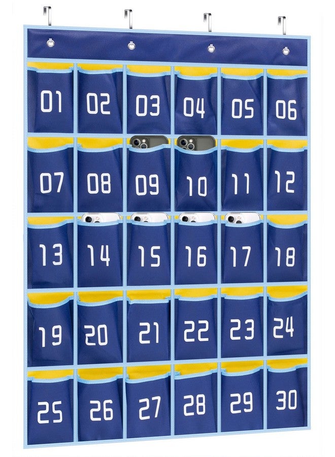 ميسلو حامل آلة حاسبة للهاتف المحمول في الفصل الدراسي، منظم تخزين معلق على الحائط به 30 جيبًا (أزرق) - Image 1