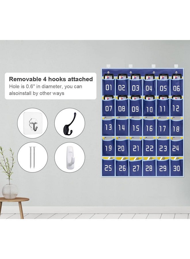 ميسلو حامل آلة حاسبة للهاتف المحمول في الفصل الدراسي، منظم تخزين معلق على الحائط به 30 جيبًا (أزرق) - Image 5