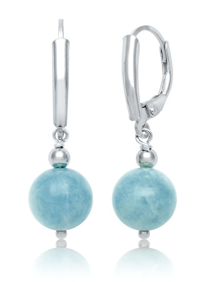 Belacqua Round Natural Blue Milky Aquamarine Drop Earrings in Sterling Silver, Closure - Leverback, Size - 8.0-9.0mm, Jewelry for Women, Gift Box Included - Image 2