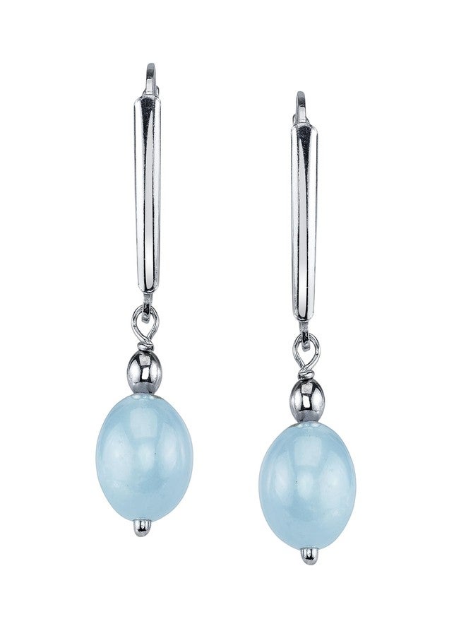Belacqua Round Natural Blue Milky Aquamarine Drop Earrings in Sterling Silver, Closure - Leverback, Size - 8.0-9.0mm, Jewelry for Women, Gift Box Included - Image 1