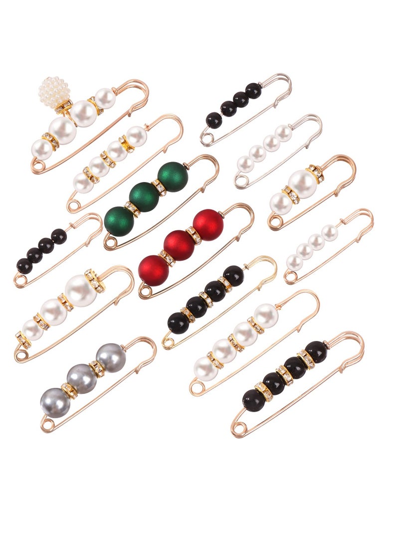 KASTWAVE Pearl Brooch, Women Scarf Headscarf Safety Pins White Pearl Dress Anti Walking Buckle Pin Clip Pants Waist Fixed Pins Hat Shawl Accessories Decorations (14 Pieces) - Image 1