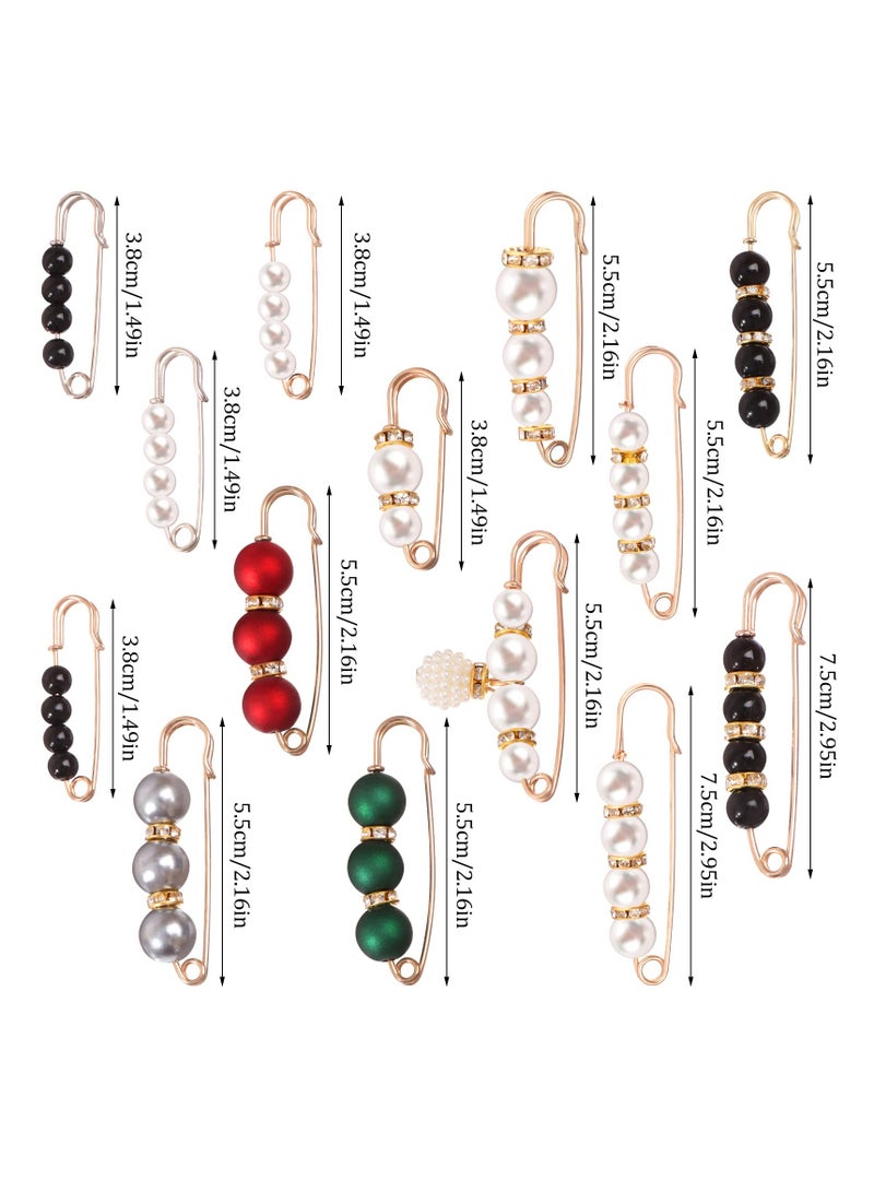 KASTWAVE Pearl Brooch, Women Scarf Headscarf Safety Pins White Pearl Dress Anti Walking Buckle Pin Clip Pants Waist Fixed Pins Hat Shawl Accessories Decorations (14 Pieces) - Image 3