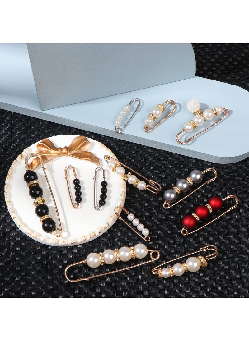 KASTWAVE Pearl Brooch, Women Scarf Headscarf Safety Pins White Pearl Dress Anti Walking Buckle Pin Clip Pants Waist Fixed Pins Hat Shawl Accessories Decorations (14 Pieces) - Image 4
