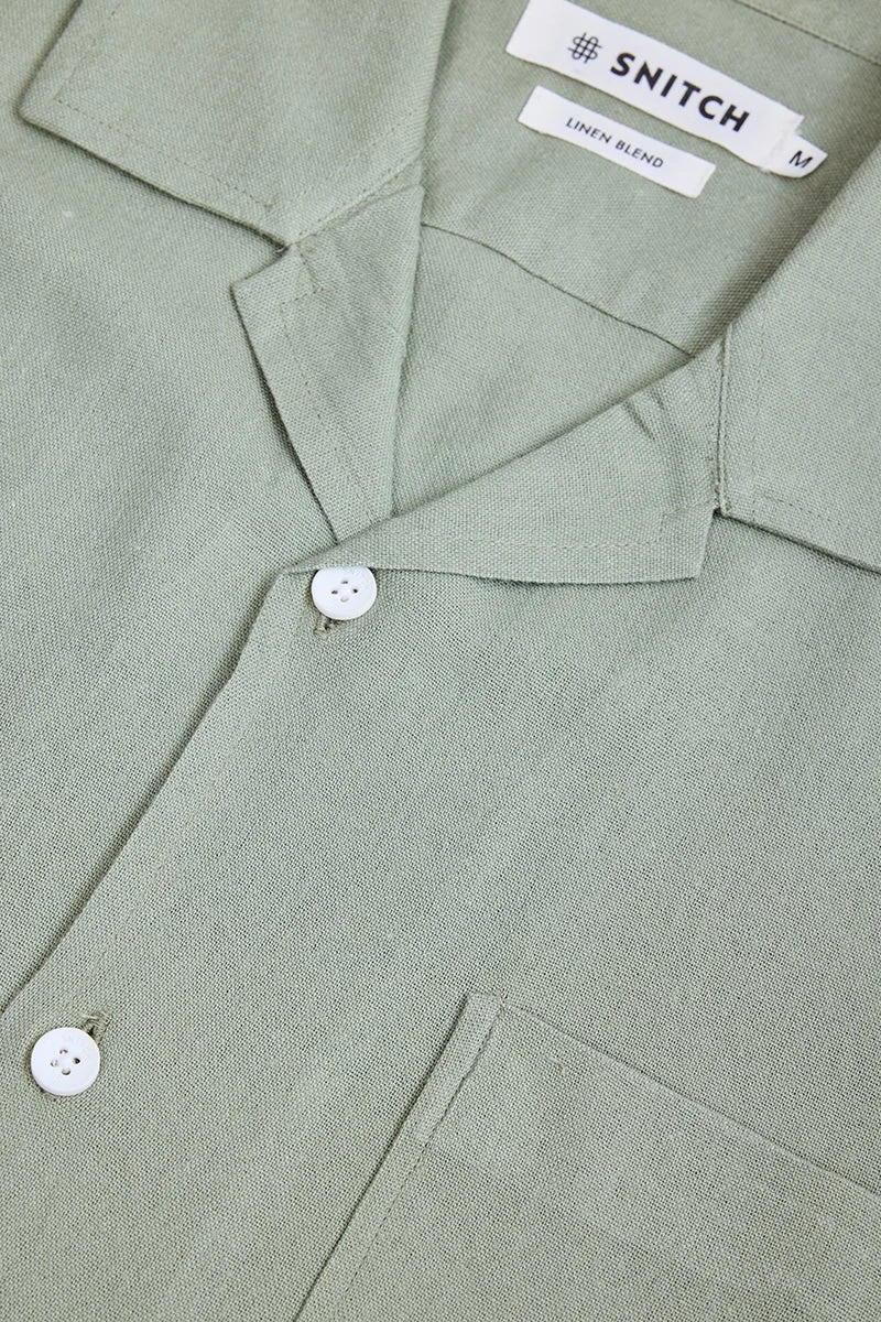 Snitch Sage Green Sage Green Textured Half Sleeve Boxy Vacation Shirt for Men | Best Price UAE
