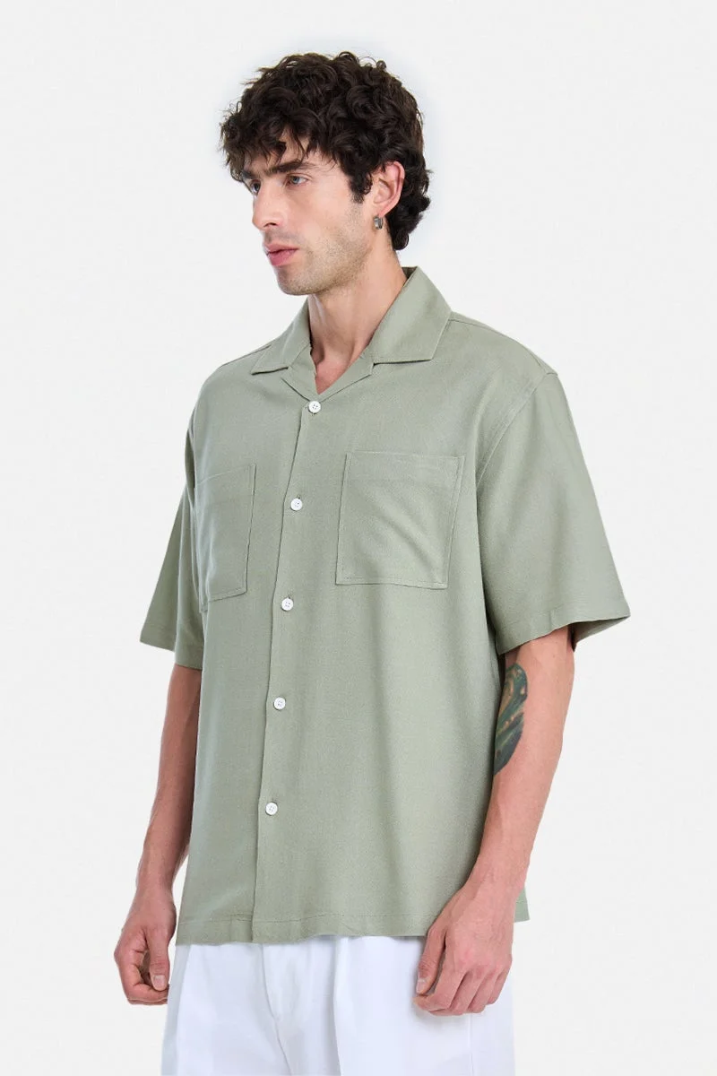 Snitch Sage Green Sage Green Textured Half Sleeve Boxy Vacation Shirt for Men | Best Price UAE