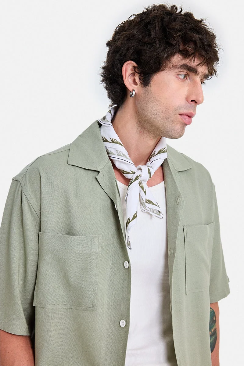 Snitch Sage Green Sage Green Textured Half Sleeve Boxy Vacation Shirt for Men | Best Price UAE