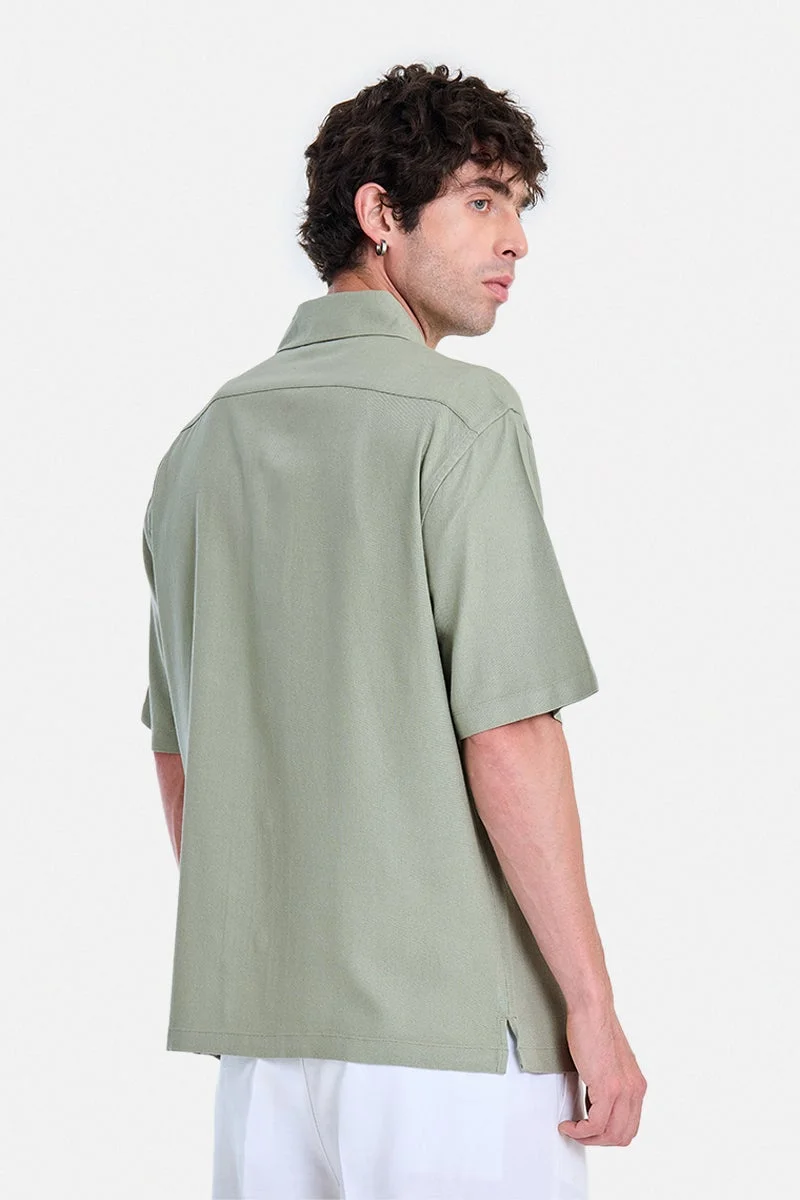 Snitch Sage Green Sage Green Textured Half Sleeve Boxy Vacation Shirt for Men | Best Price UAE