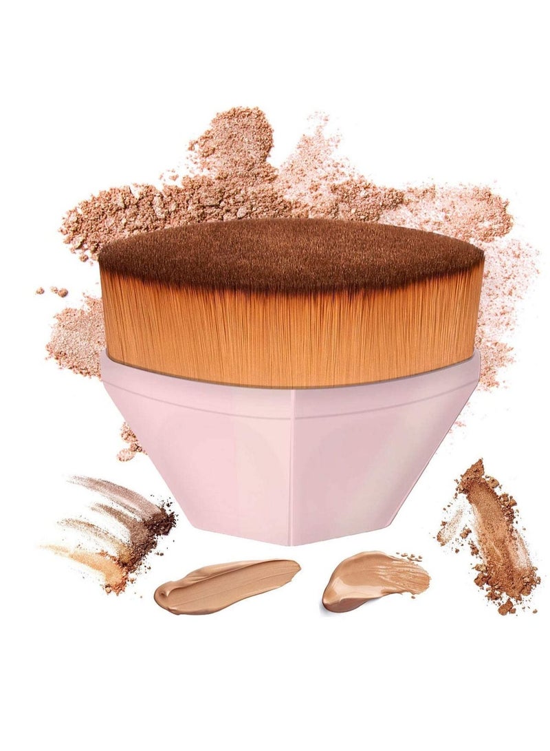 SYOSI Foundation Makeup Brush Flat Top Kabuki Hexagon Face Blush Liquid Powder Foundation Brush for Blending Liquid Cream or Flawless Powder Cosmetics with Bonus Protective Case Light Pink - Image 2