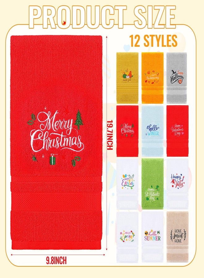 Mindsoft 12 Pcs Seasonal Hand Towels Gift Set St. Patrick's Day Easter Spring Holiday Embroidered Bath Towels 29.5 x 13.8 Inch Soft 100% Cotton for Holiday Farmhouse Decorative Decor - Image 2