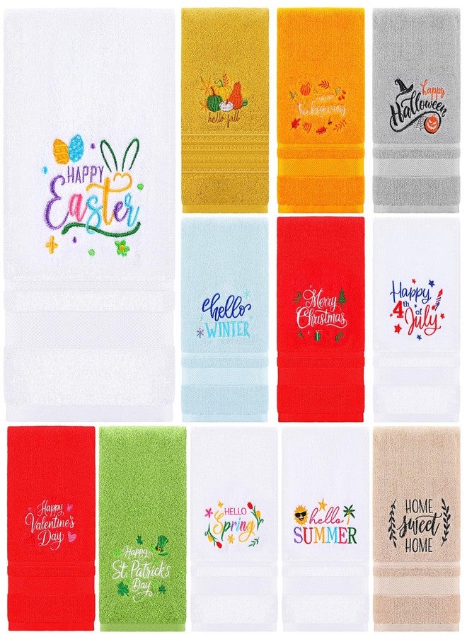 Mindsoft 12 Pcs Seasonal Hand Towels Gift Set St. Patrick's Day Easter Spring Holiday Embroidered Bath Towels 29.5 x 13.8 Inch Soft 100% Cotton for Holiday Farmhouse Decorative Decor - Image 1