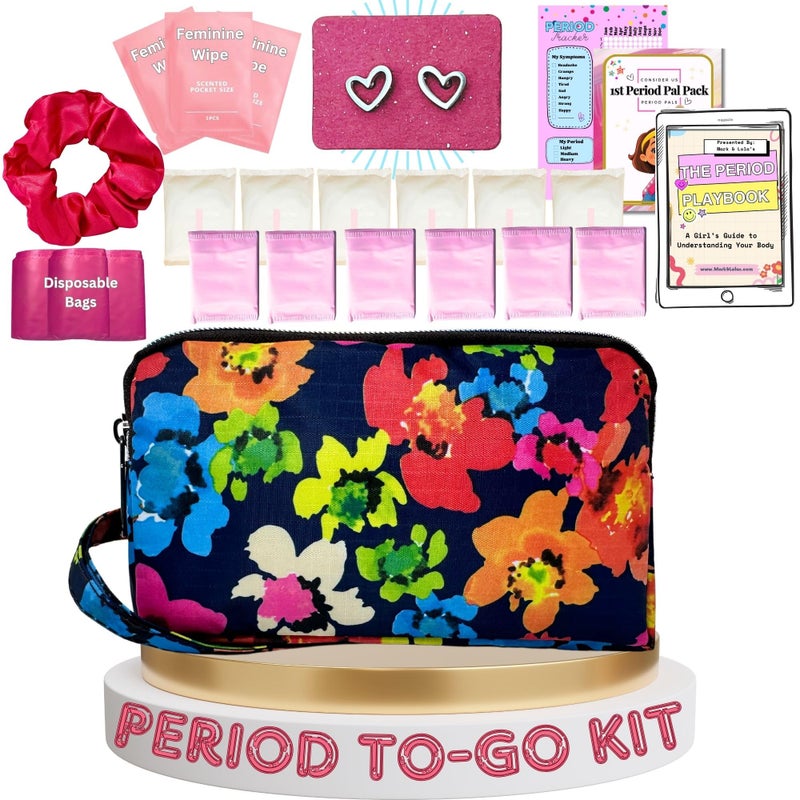First Period Pal Pack toGo Kit 24 pcs First Period Kit for Tweens Teen Period Kit Discrete Period Bag Pads Panty Liners Period Kits for Tweens 1012 Color Burst