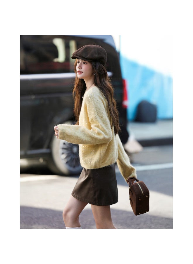 Mt Autumn Elegant Sequin Crew Neck Knit Sweater With Fluffy Wool, Soft And Loose Fit Women's Top - Image 2