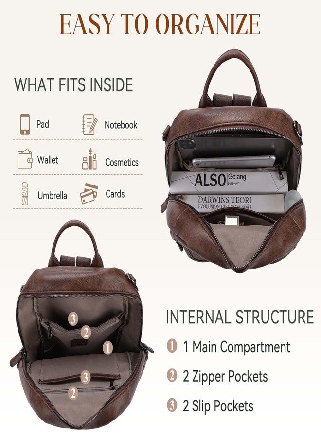 RAVUO Backpack for Women,RAVUO Faux Leather BackPack Purse Ladies Shoulder Daypack and Satchel Bag for Work Travel University,Coffee - Image 5