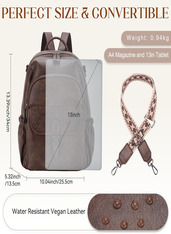 RAVUO Backpack for Women,RAVUO Faux Leather BackPack Purse Ladies Shoulder Daypack and Satchel Bag for Work Travel University,Coffee - Image 2