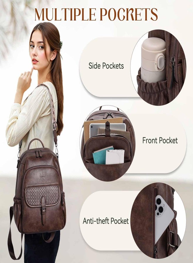 RAVUO Backpack for Women,RAVUO Faux Leather BackPack Purse Ladies Shoulder Daypack and Satchel Bag for Work Travel University,Coffee - Image 4