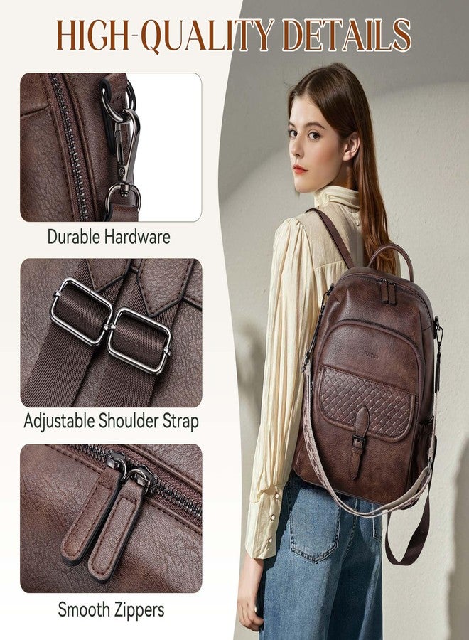 RAVUO Backpack for Women,RAVUO Faux Leather BackPack Purse Ladies Shoulder Daypack and Satchel Bag for Work Travel University,Coffee - Image 3