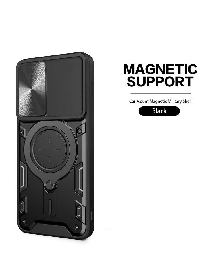 TEAM LUXURY vivo V25 5G/ V25e 4G/X80 Lite 5G Black Mobile Phone Case Cover, Slide Camera Lens Cover, 360°Rotating Kickstand Ring, Bumper Shockproof Phone Case，Compatible with Car Magnetic Mount 