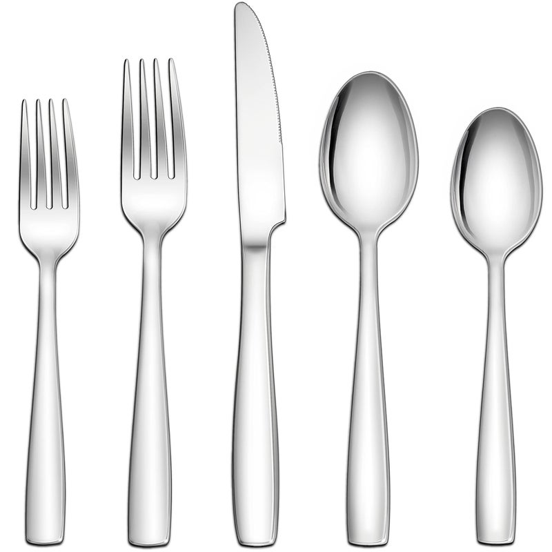 Herogo 1810 Stainless Steel Silverware Set 60Piece Fancy Flatware Cutlery Set for 12 Modern Eating Utensils Tableware for Home Restaurant Wedding Mirror Polished Dishwasher Safe