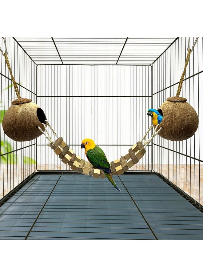 Hamiledyi Coconut Bird Nest Hut With Ladder Hanging Birds Hide House Toy For Cage Natural Coco Shell Hideaway For Parakeet Lovebirds Finch Syrian Hamster Gecko Squirrel Climbing - Image 3