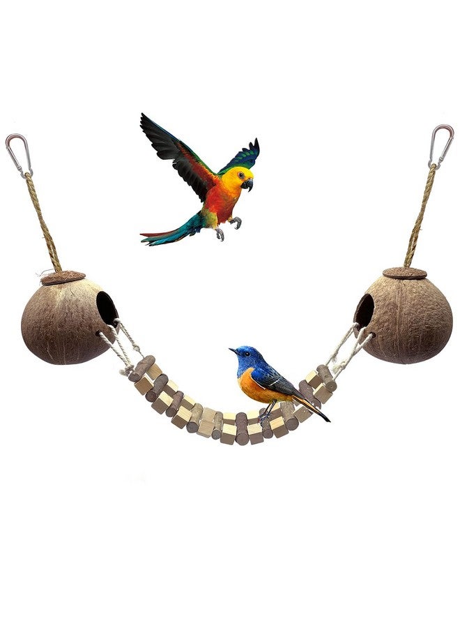 Hamiledyi Coconut Bird Nest Hut With Ladder Hanging Birds Hide House Toy For Cage Natural Coco Shell Hideaway For Parakeet Lovebirds Finch Syrian Hamster Gecko Squirrel Climbing - Image 1