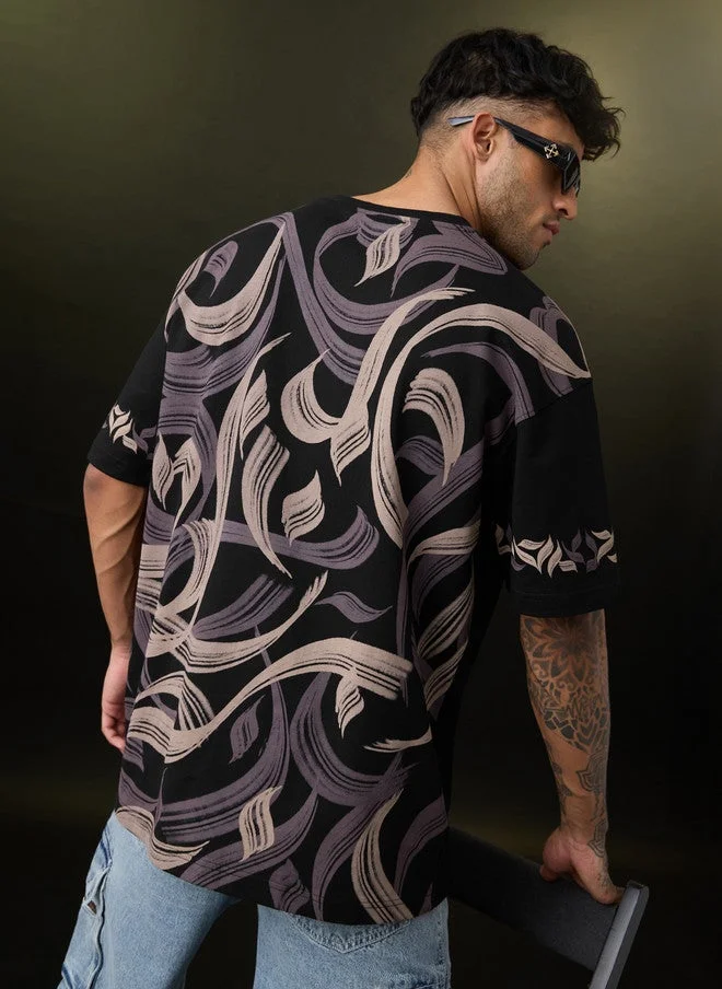 The Souled Store  The Souled Store Men's Oversized Fit Abstract Printed Black T-Shirt  | Best Price UAE