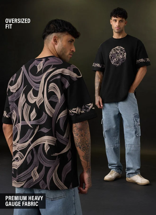 The Souled Store  The Souled Store Men's Oversized Fit Abstract Printed Black T-Shirt  | Best Price UAE