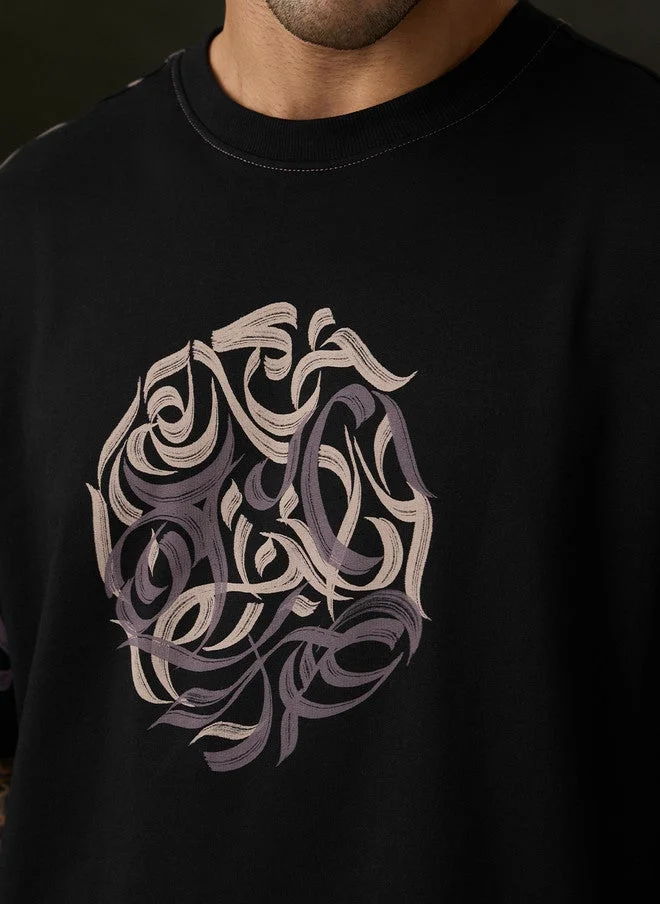 ذا سوليد ستور The Souled Store Men's Oversized Fit Abstract Printed Black T-Shirt
