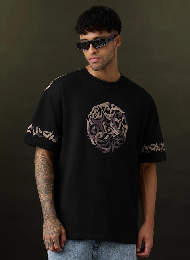 ذا سوليد ستور The Souled Store Men's Oversized Fit Abstract Printed Black T-Shirt