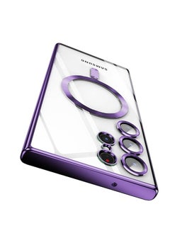 Sheheme Titanium Clear for Samsung Galaxy S24 Ultra MagSafe Case with Camera Lens Protector, Magnetic Case for S24 Ultra, Full Protection Plating Anti-Scratch Slim Thin Case Cover, Purple Titanium