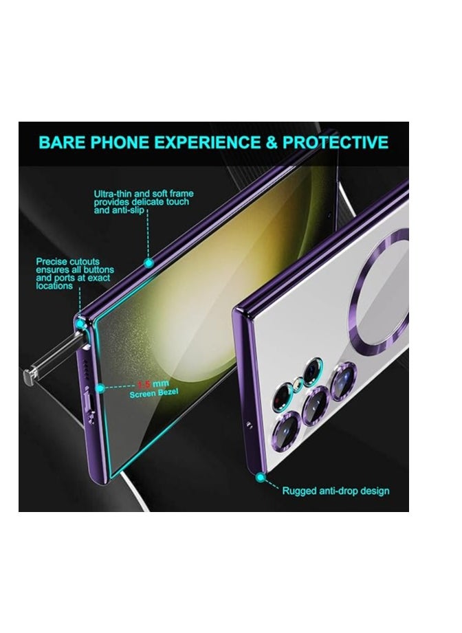 Generic - Sheheme Titanium Clear for Samsung Galaxy S24 Ultra MagSafe Case with Camera Lens Protector, Magnetic Case for S24 Ultra, Full Protection Plating Anti-Scratch Slim Thin Case Cover, Purple Titanium - Image 1