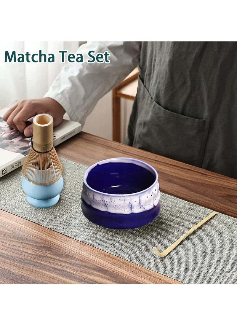 Dominy - Matcha Set,Matcha Tea Set, Matcha Ceremony Accessory - Matcha Whisk, Ceramic Bowl and Whisk Holder, Traditional Scoop, The Perfect Set to Prepare a Traditional Cup of Matcha(Blue) - Image 1