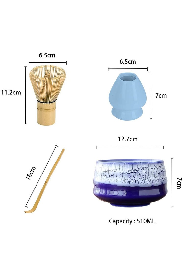 Dominy - Matcha Set,Matcha Tea Set, Matcha Ceremony Accessory - Matcha Whisk, Ceramic Bowl and Whisk Holder, Traditional Scoop, The Perfect Set to Prepare a Traditional Cup of Matcha(Blue) - Image 1