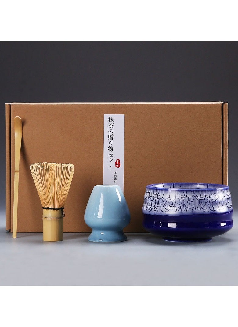 Dominy - Matcha Set,Matcha Tea Set, Matcha Ceremony Accessory - Matcha Whisk, Ceramic Bowl and Whisk Holder, Traditional Scoop, The Perfect Set to Prepare a Traditional Cup of Matcha(Blue) - Image 1