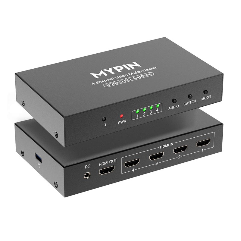 بطاقة التقاط الفيديو MYPIN USB30 HDMI 4Channel 1080P60fps لتسجيل الألعاب متعددة القنوات للبث المباشر مع مخرج متكرر لجهاز Xbox One و PS4 و Wii و Nintendo Switch