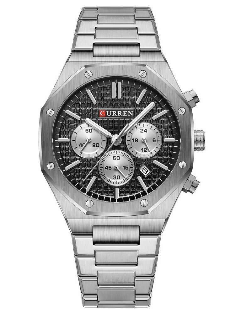 كارين جالي كوارتز الأعمال ووتش الفولاذ المقاوم للصدأ حالة سبائك ووتش أزياء متعددة الوظائف مقاومة للاهتراء الزجاج 3ATM مضيئة عرض توقيت التقويم تاريخ ووتش - Image 1