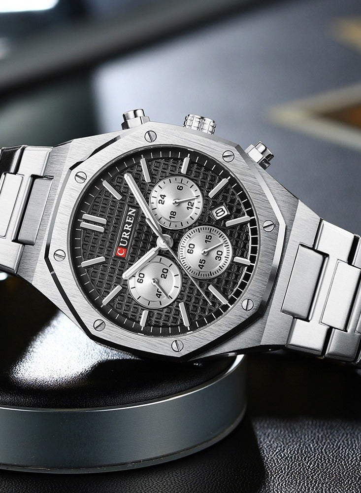 كارين جالي كوارتز الأعمال ووتش الفولاذ المقاوم للصدأ حالة سبائك ووتش أزياء متعددة الوظائف مقاومة للاهتراء الزجاج 3ATM مضيئة عرض توقيت التقويم تاريخ ووتش - Image 3