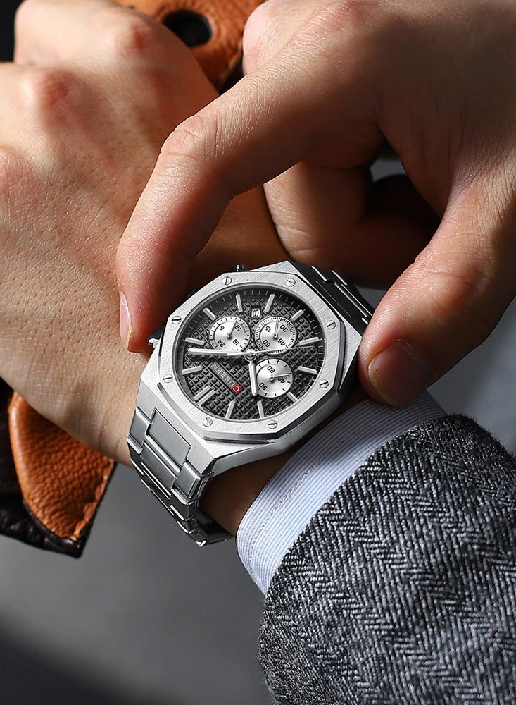 كارين جالي كوارتز الأعمال ووتش الفولاذ المقاوم للصدأ حالة سبائك ووتش أزياء متعددة الوظائف مقاومة للاهتراء الزجاج 3ATM مضيئة عرض توقيت التقويم تاريخ ووتش - Image 4