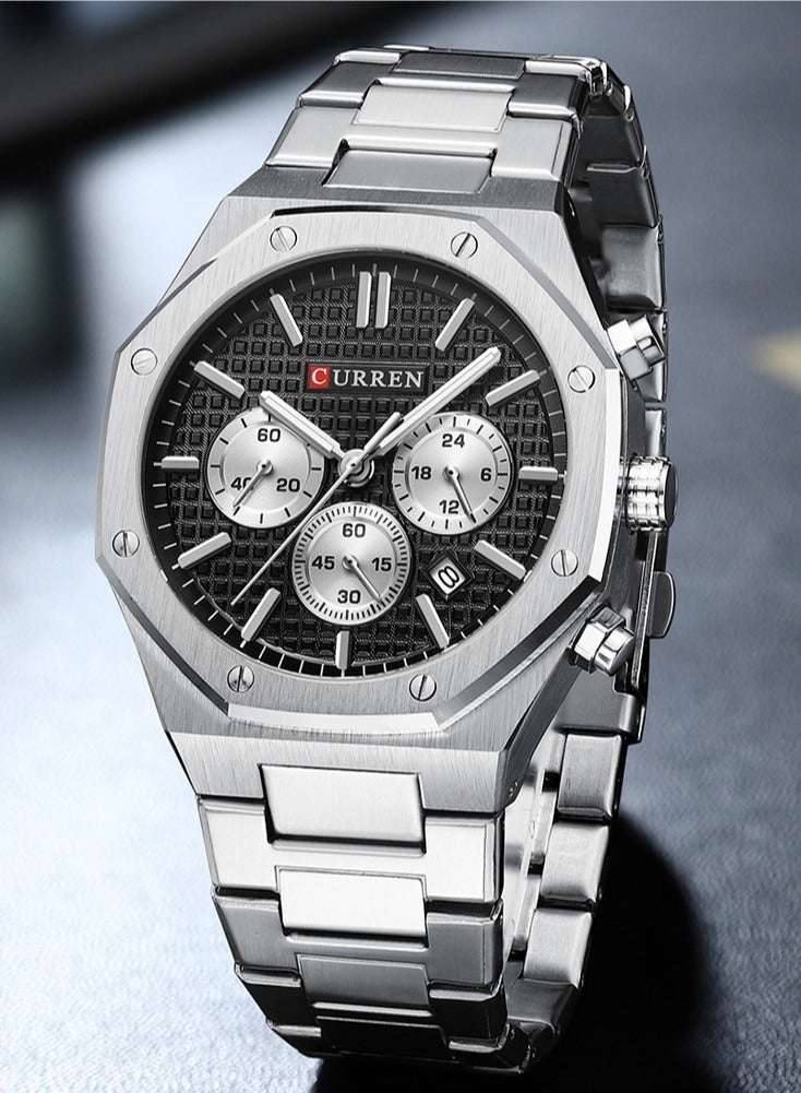 كارين جالي كوارتز الأعمال ووتش الفولاذ المقاوم للصدأ حالة سبائك ووتش أزياء متعددة الوظائف مقاومة للاهتراء الزجاج 3ATM مضيئة عرض توقيت التقويم تاريخ ووتش - Image 2