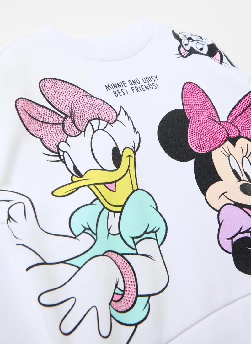 Ovs Sweatshirt with Minnie Mouse and Daisy Duck print with diamantÃ©s