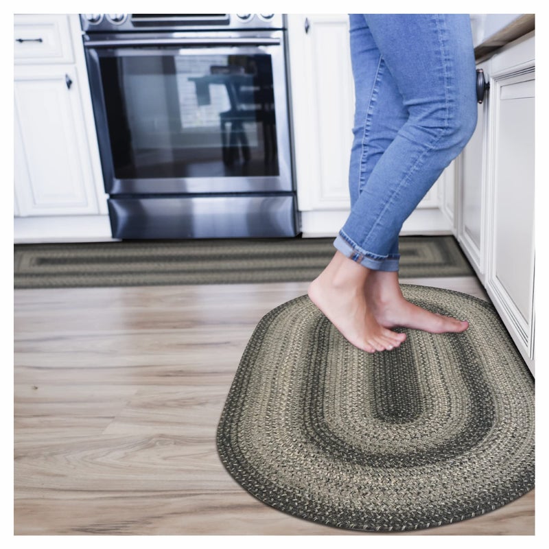 Flint Hill Grey Jute Braided Oval Rug 20x30  Warm Primitive Decor Perfect for Laundry Rooms Kitchens and Entryways  Reversible and Easy to Clean