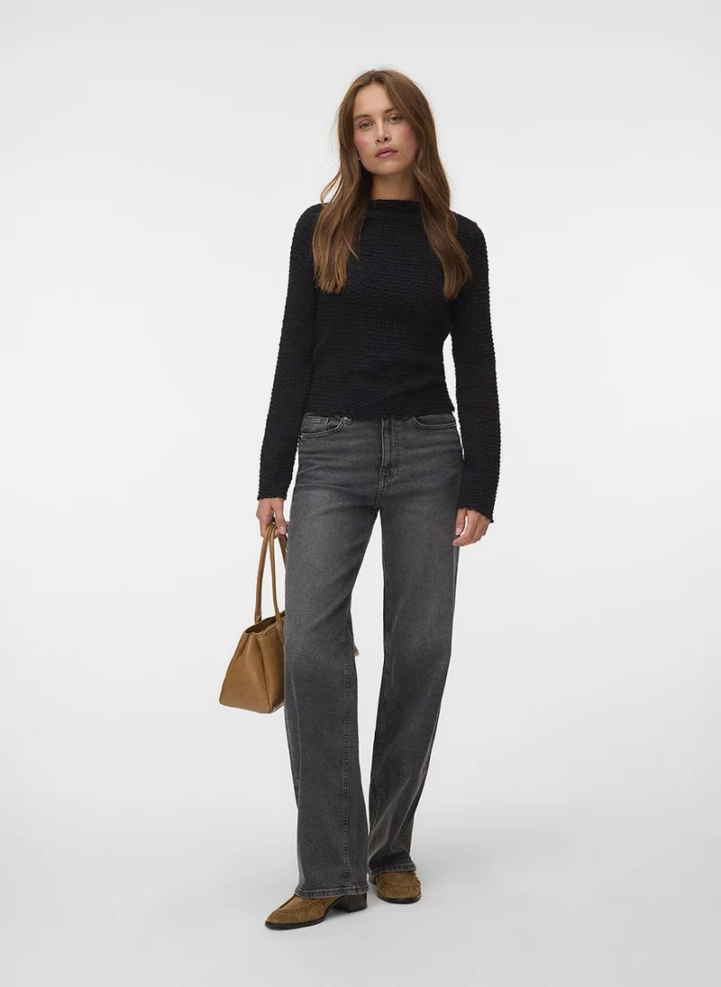 Vero Moda Black Women's VMZIA Long Sleeve Funnel Neck Jersey Top for Women | Best Price UAE