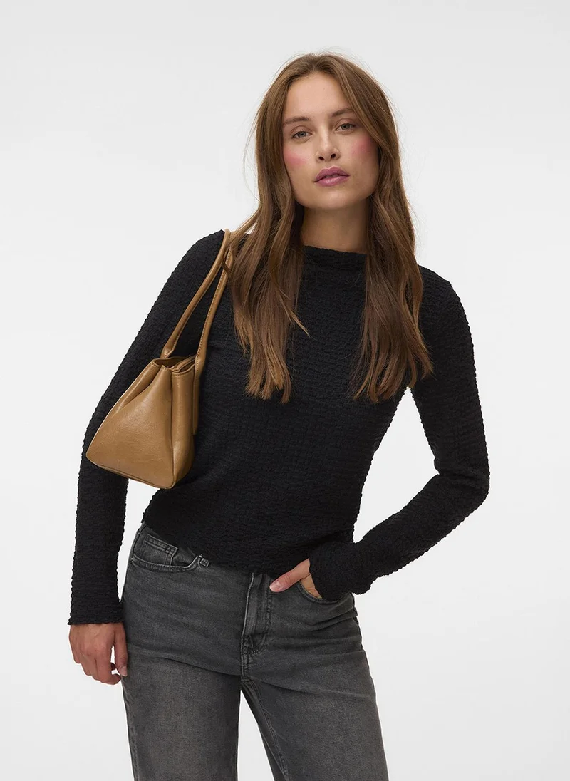 فيرو مودا Women's VMZIA Long Sleeve Funnel Neck Jersey Top