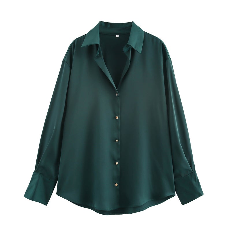 2025 Spring And Style Women'S Fashion Joker Single-Breasted Silk Satin Texture Shirt - Image 5