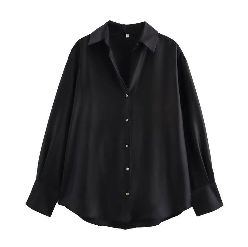 2025 Spring And Style Women'S Fashion Joker Single-Breasted Silk Satin Texture Shirt - Image 1