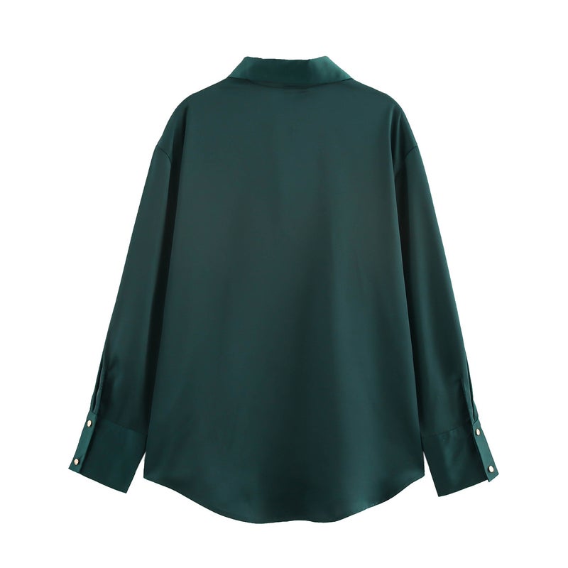 2025 Spring And Style Women'S Fashion Joker Single-Breasted Silk Satin Texture Shirt - Image 4