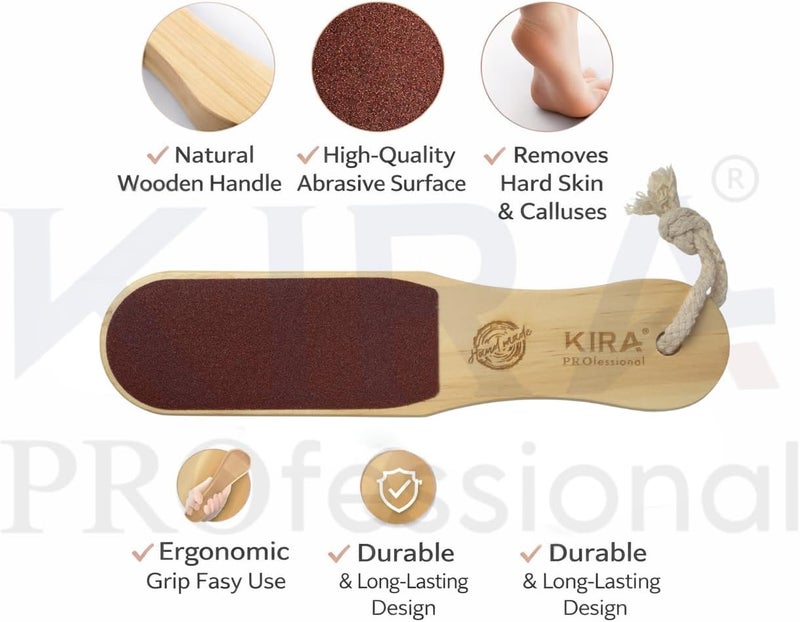 KIRA Foot File Callus Remover - Wooden Pedi Foot Scrubber Filer for Dead Skin - Double Sided Foot Scraper Exfoliator for Dry and Wet Feet Care - Spa Quality Foot Rasp Grater Pedicure Tools (1) - Image 3