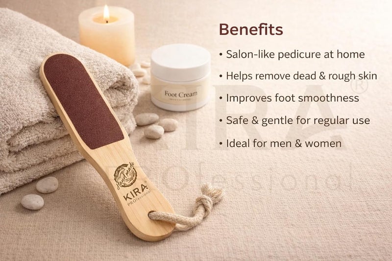 KIRA Foot File Callus Remover - Wooden Pedi Foot Scrubber Filer for Dead Skin - Double Sided Foot Scraper Exfoliator for Dry and Wet Feet Care - Spa Quality Foot Rasp Grater Pedicure Tools (1) - Image 2